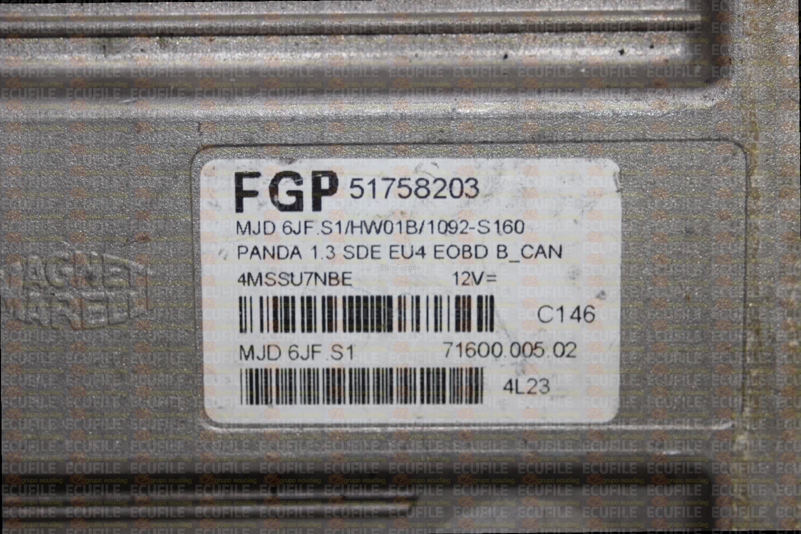 MAGNETI MARELLI MJD 6JF.S1 71600.005.02 FIAT PANDA 1.3 JTD 70HP 51758203 HW01B EEPROM 95320