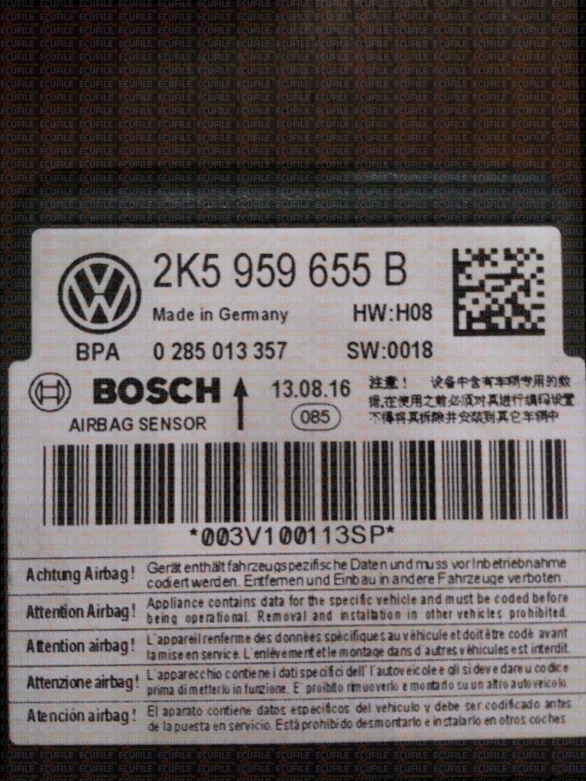 BOSCH 0285013357 VOLKSWAGEN AMAROK 2K5959655B HW H08 SW 0018