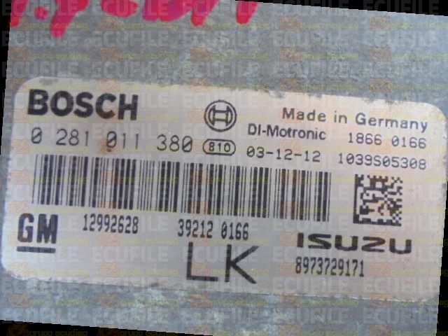 BOSCH EDC16C9-3.30 0281011380 OPEL VAUXHALL 12992628 LK EEPROM 95160