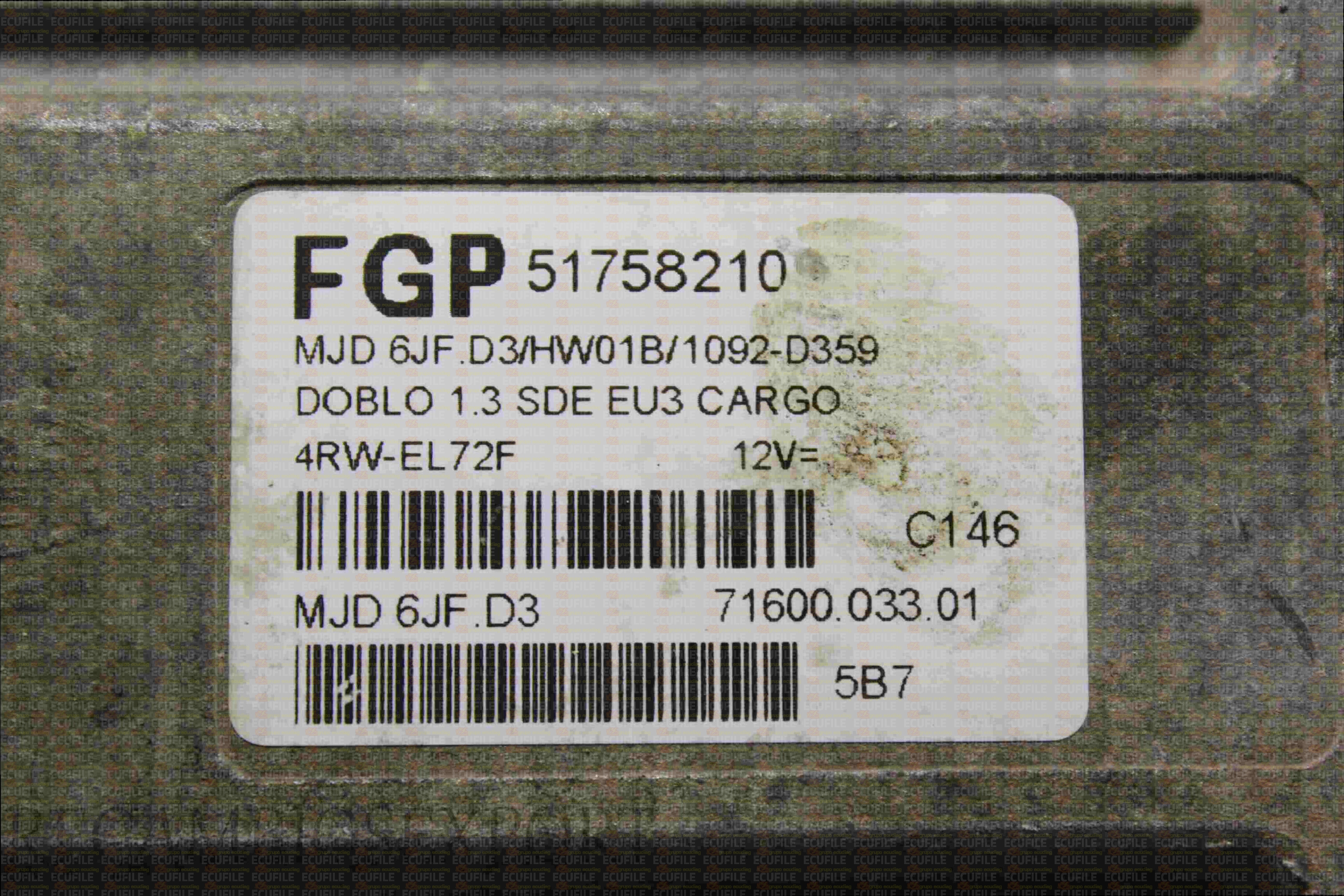 MAGNETI MARELLI MJD 6JF.D3 71600.033.01 FIAT DOBLO 1.3 JTD 70HP 51758210 HW01B EEPROM 95320