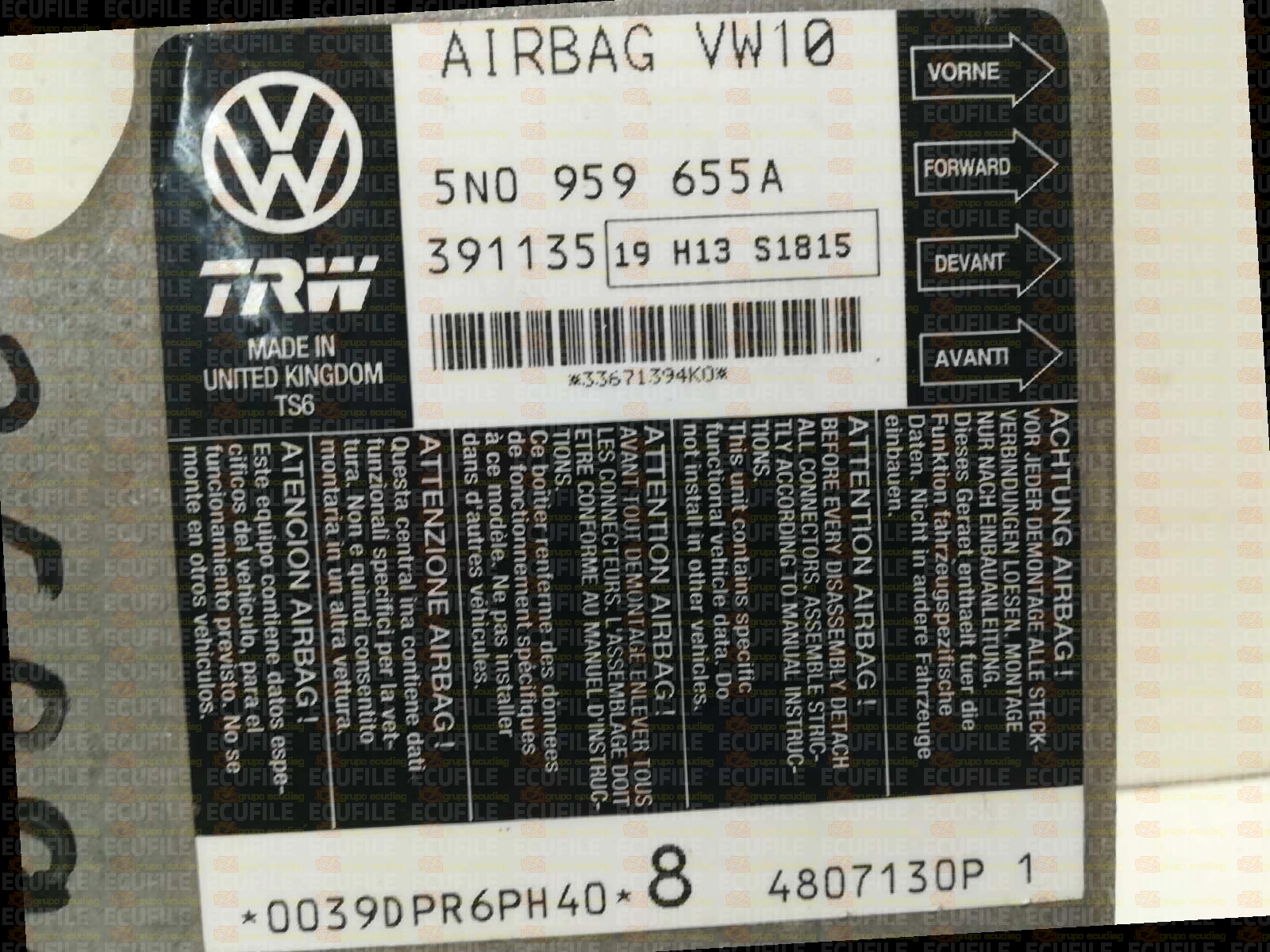 TRW 391135 SEAT LEON 5N0959655A VW10 19 H13 S1815