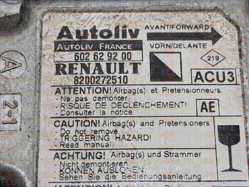 AUTOLIV ACU3 602629200 RENAULT KANGOO I 8200272510 AE EEPROM 95080