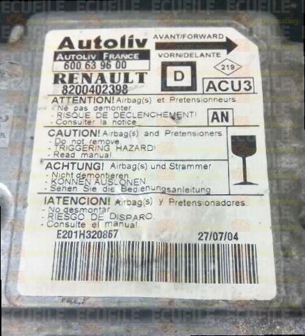 AUTOLIV ACU3 600639600 RENAULT MEGANE SCENIC I 8200402398 AN EEPROM 95080
