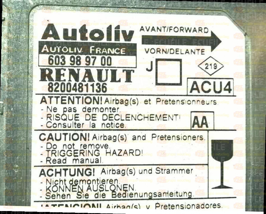AUTOLIV ACU4 603989700 RENAULT SCENIC II 8200481136 AA EEPROM 95160