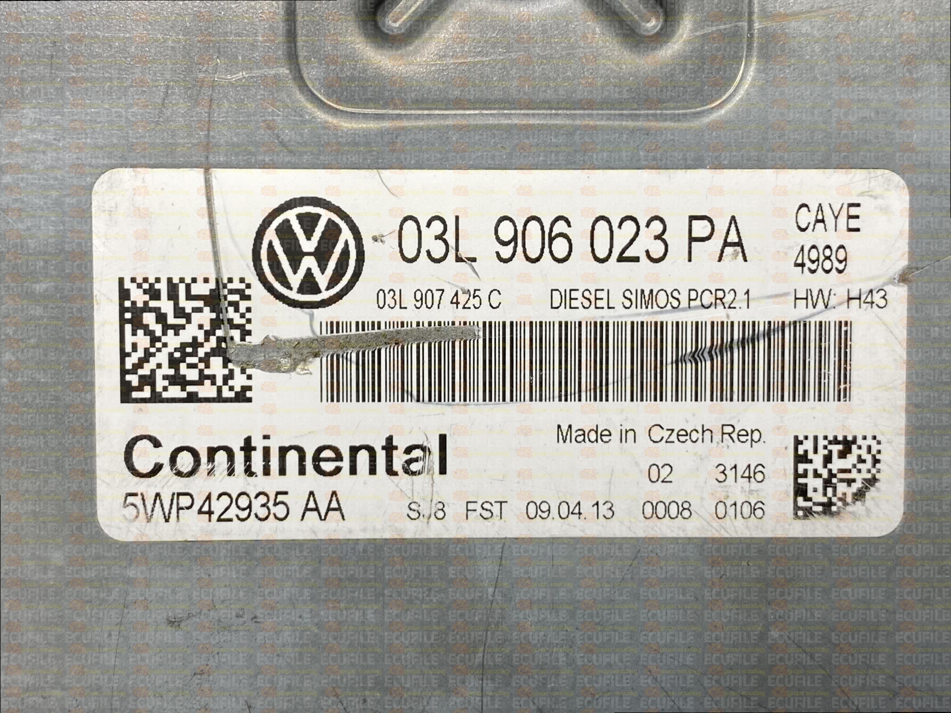 CONTINENTAL SIMOS PCR2.1 5WP42935AA VOLKSWAGEN CADDY III 1.6 TDI 75HP 03L907425C 03L906023PA SM2G0M0000000-4989€ ECU L1885 WEB EEPROM 95640