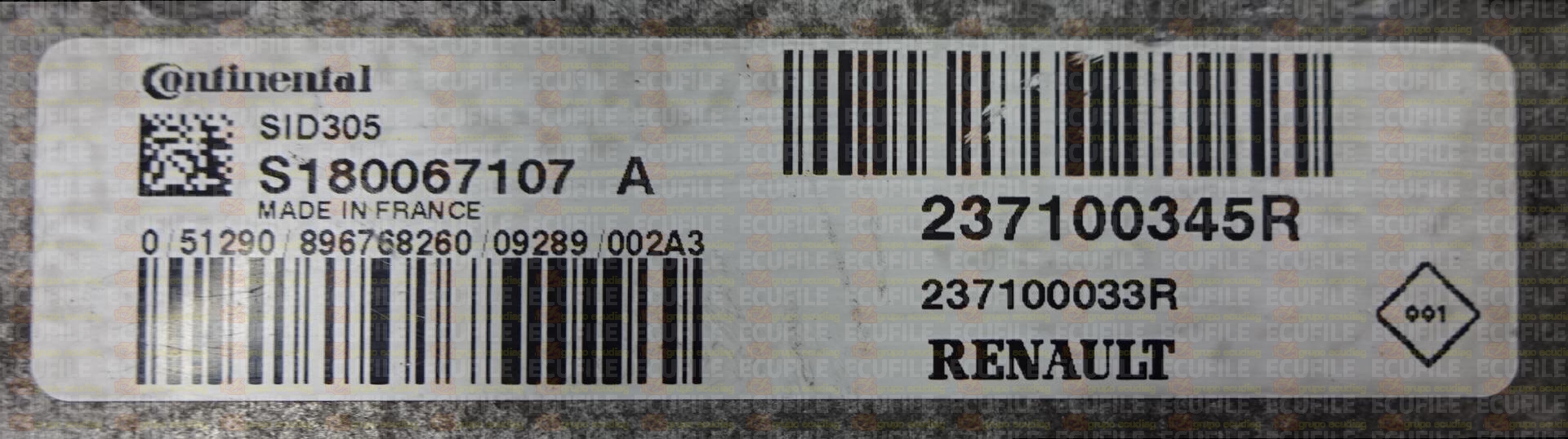 CONTINENTAL SID305 S180067107A RENAULT DACIA 237100033R 237100345R FLASH TC1766