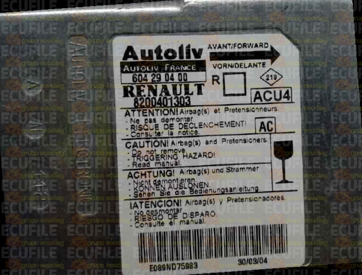 AUTOLIV ACU4 604290400 RENAULT SCENIC II 8200401303 AC EEPROM 95160