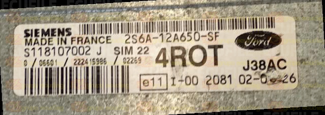 SIEMENS SIM22 S118107002J FORD FIESTA 1.4 16V 80HP 2S6A-12A650-SF 4ROT F1490D3000000