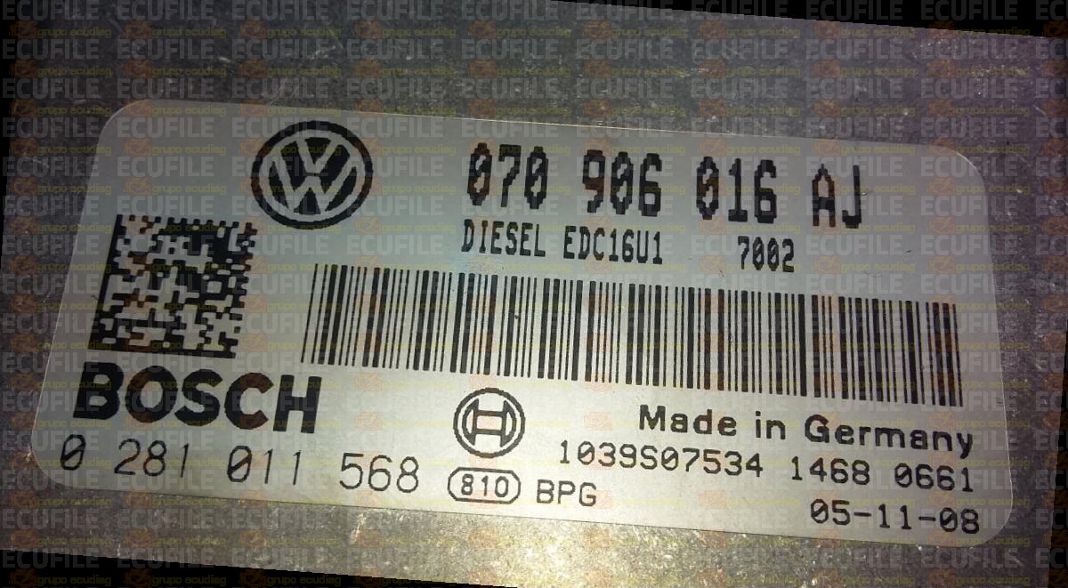 BOSCH EDC16U1-5.5 0281011568 VOLKSWAGEN TRANSPORTER T5 2.5 TDI 130HP 070906016AJ 1037372363