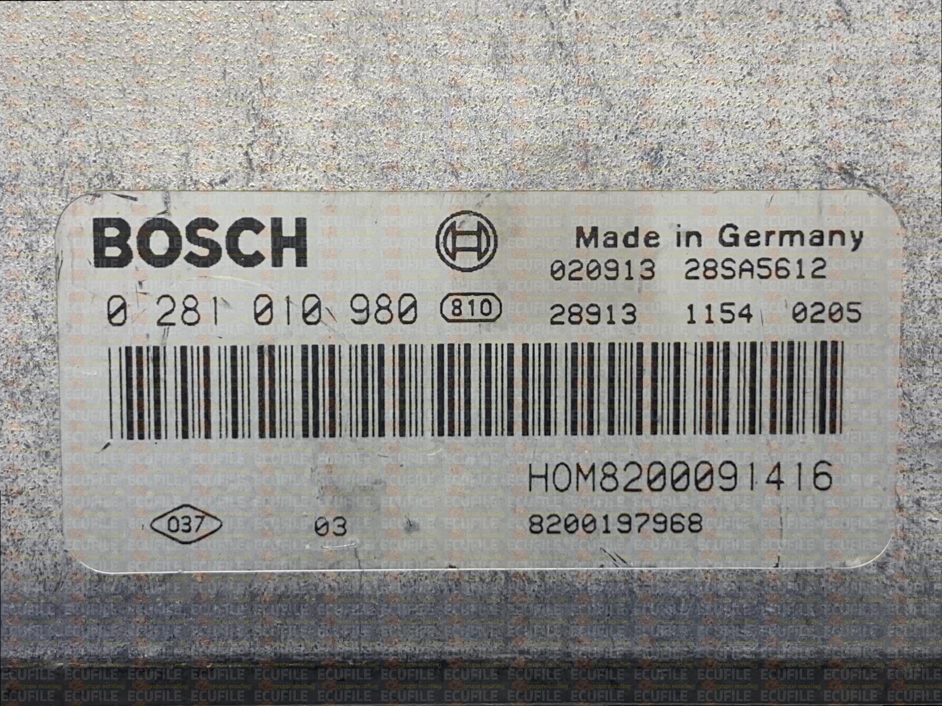 BOSCH EDC15C3-4.13 0281010980 RENAULT SCENIC I RX4 1.9 DCI 102HP HOM8200091416 8200197968 1037363185-6400
