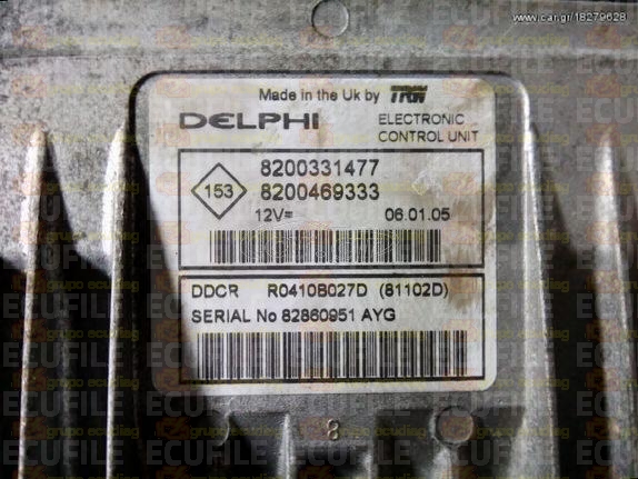 DELPHI TRW DDCR R0410B027D 81102D RENAULT CLIO II 1.5 DCI 65HP 8200331477 8200469333