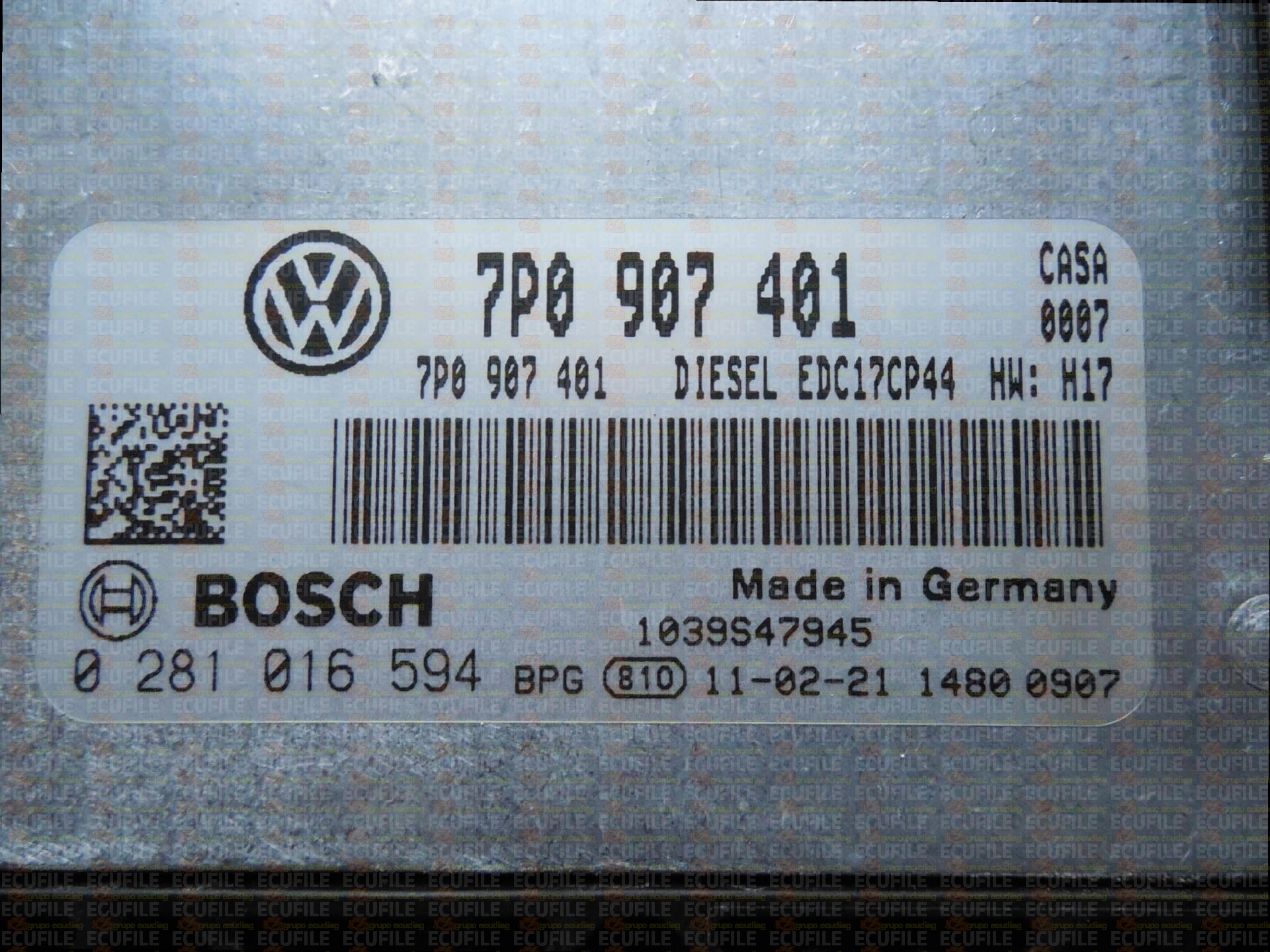 BOSCH EDC17CP44-3.5 0281016594 VOLKSWAGEN TOUAREG II 3.0 TDI 240HP 7P0907401 1037515254-0007