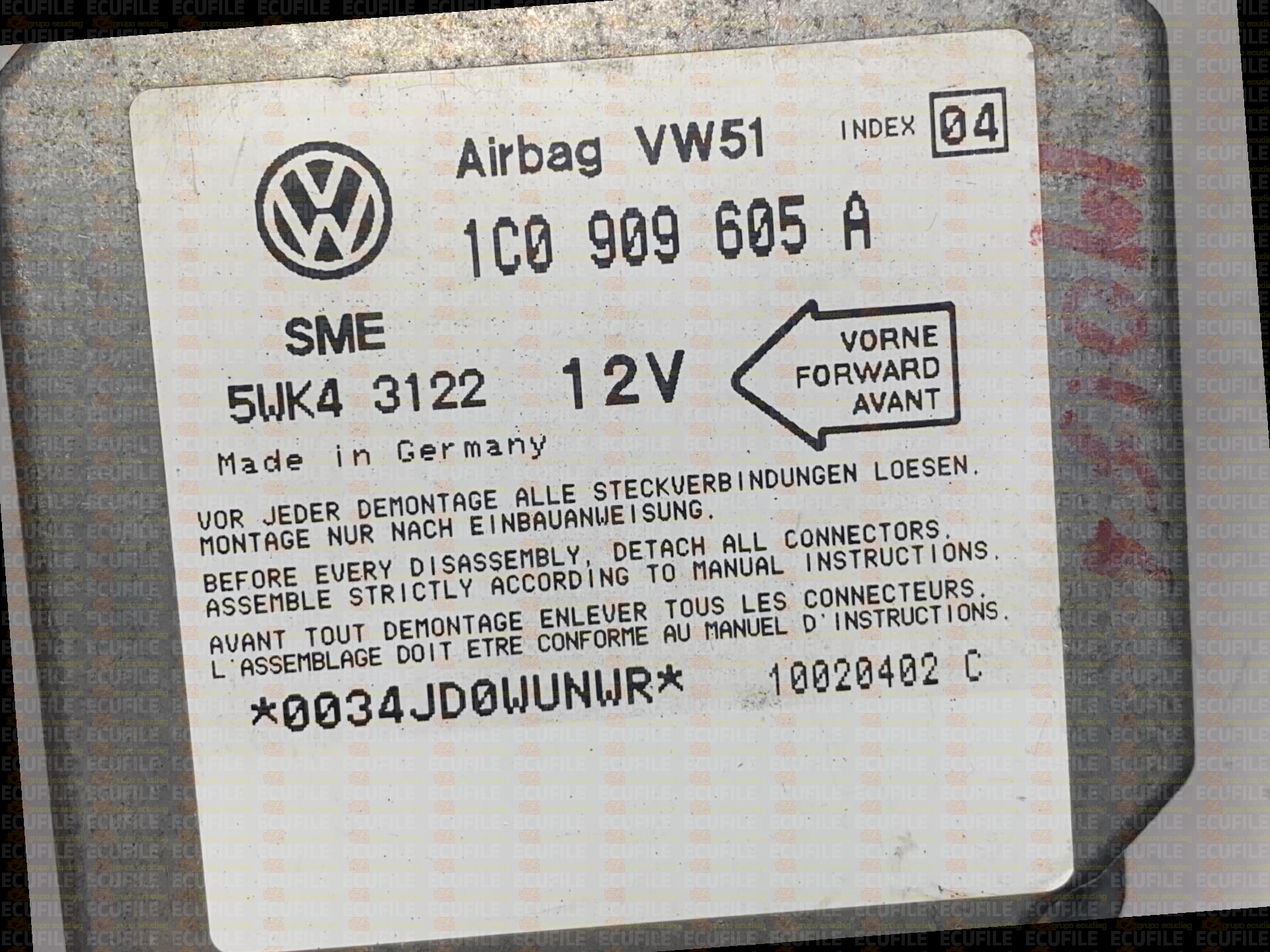 SIEMENS 5WK43122 SEAT LEON 1C0909605A VW51 INDEX 04