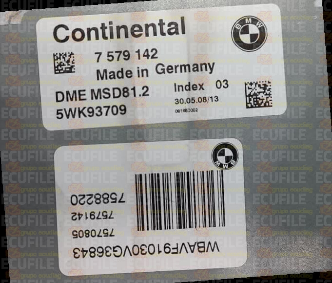 CONTINENTAL MSD81.2 5WK93709 BMW E90 320i 2.0i 170HP 7579142 08687976