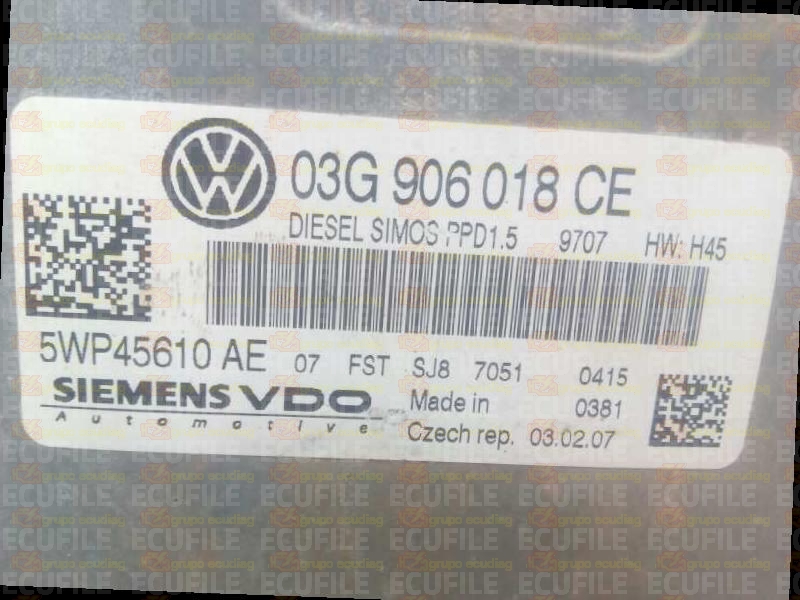 SIEMENS VDO SIMOS PPD1.5 5WP45610AE VOLKSWAGEN PASSAT VI 2.0 TDI 140HP 03G906018CE SN100L1000000-9707