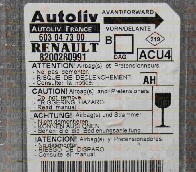AUTOLIV ACU4 603047300 RENAULT MEGANE II 8200280991 AH EEPROM 95160