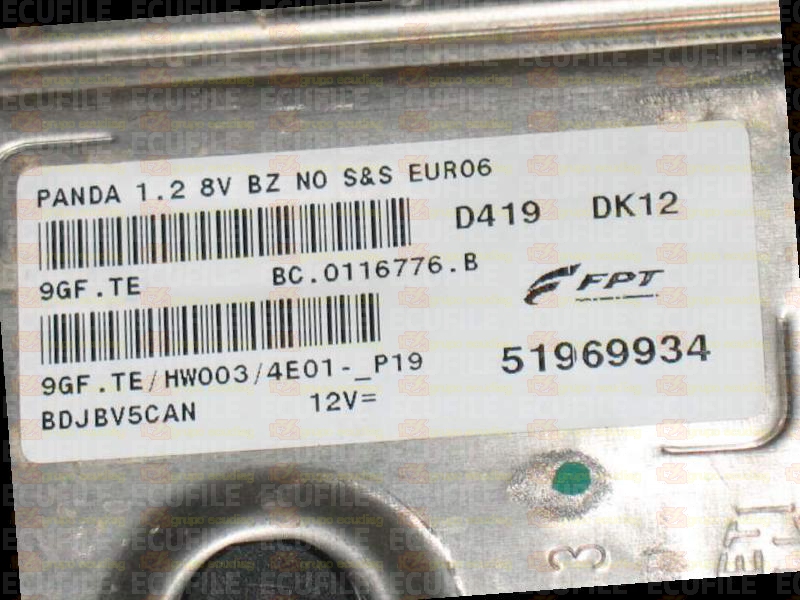 MAGNETI MARELLI 9GF.TE BC.0116776.B FIAT PANDA 1.2 51969934 HW003 EEPROM 95640