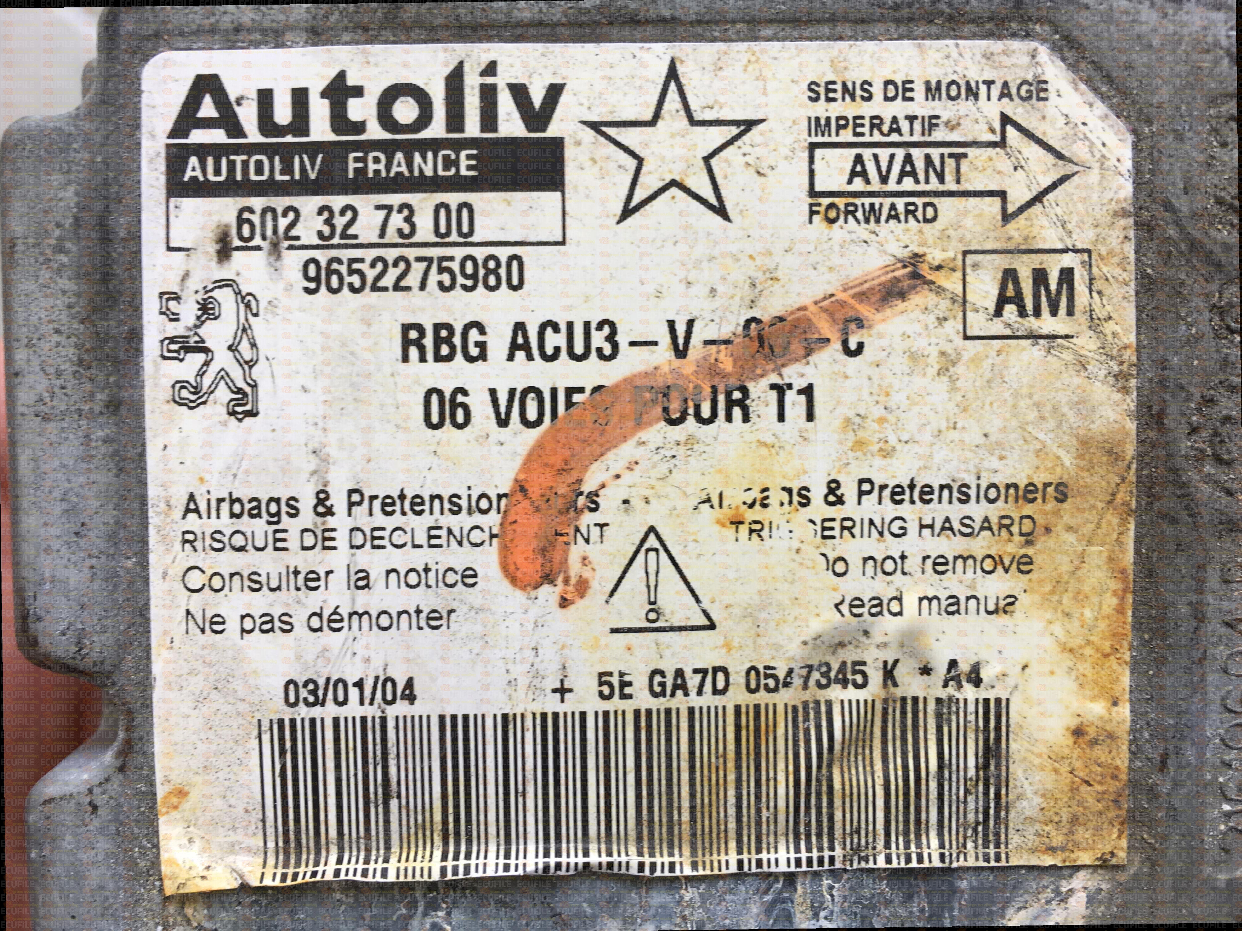 AUTOLIV 602327300 PEUGEOT 206 9652275980 AM