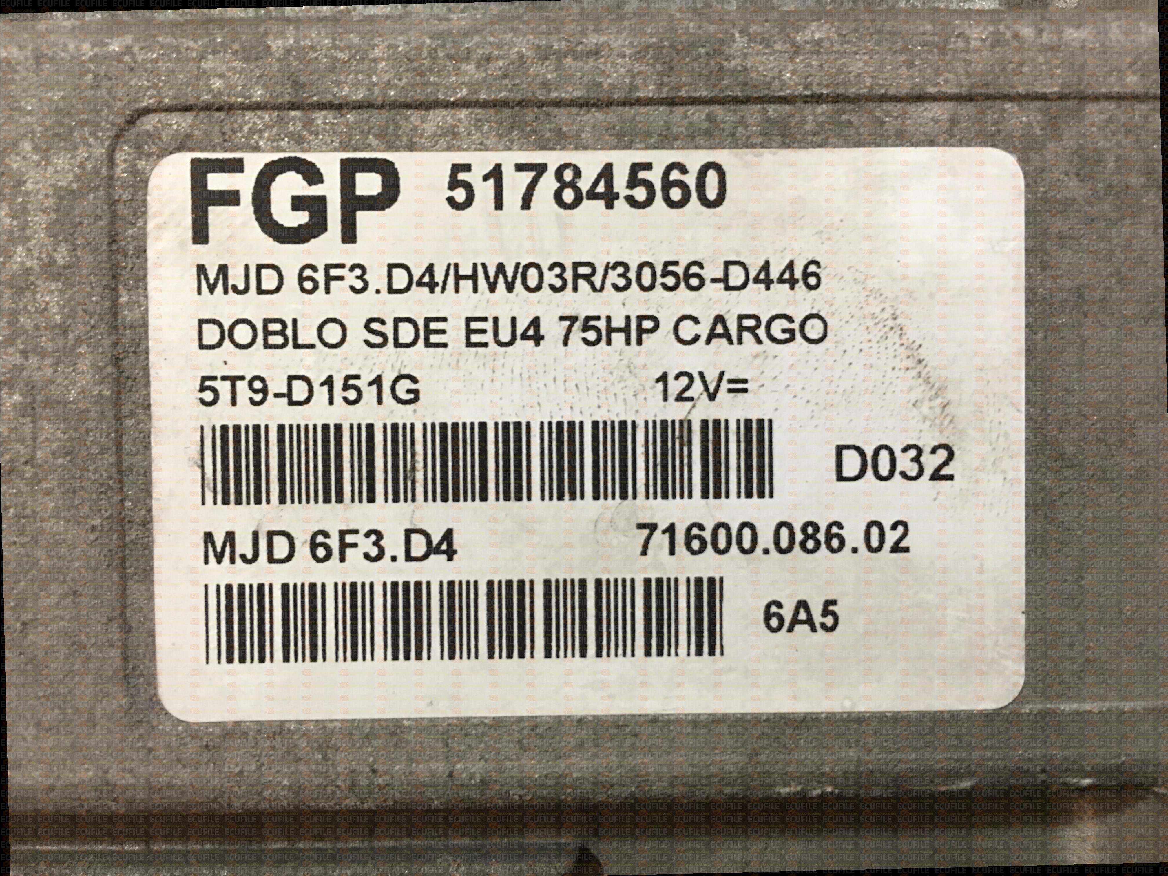 MAGNETI MARELLI MJD 6F3.D4 71600.086.02 FIAT DOBLO 1.3 JTD 75HP 51784560 HW03R 3056D446