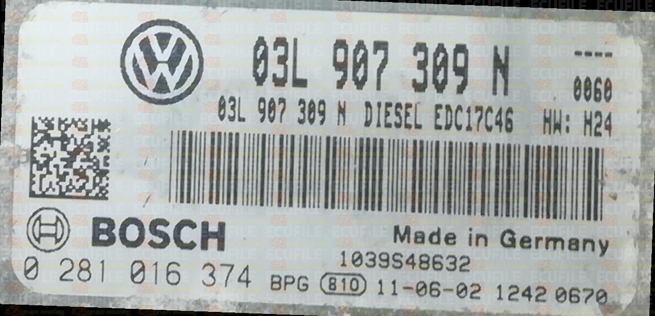 BOSCH EDC17C46-2.5 0281016374 VOLKSWAGEN PASSAT VI 2.0 TDI 170HP 03L907309N 03L906018BD 1037513640 - 8244