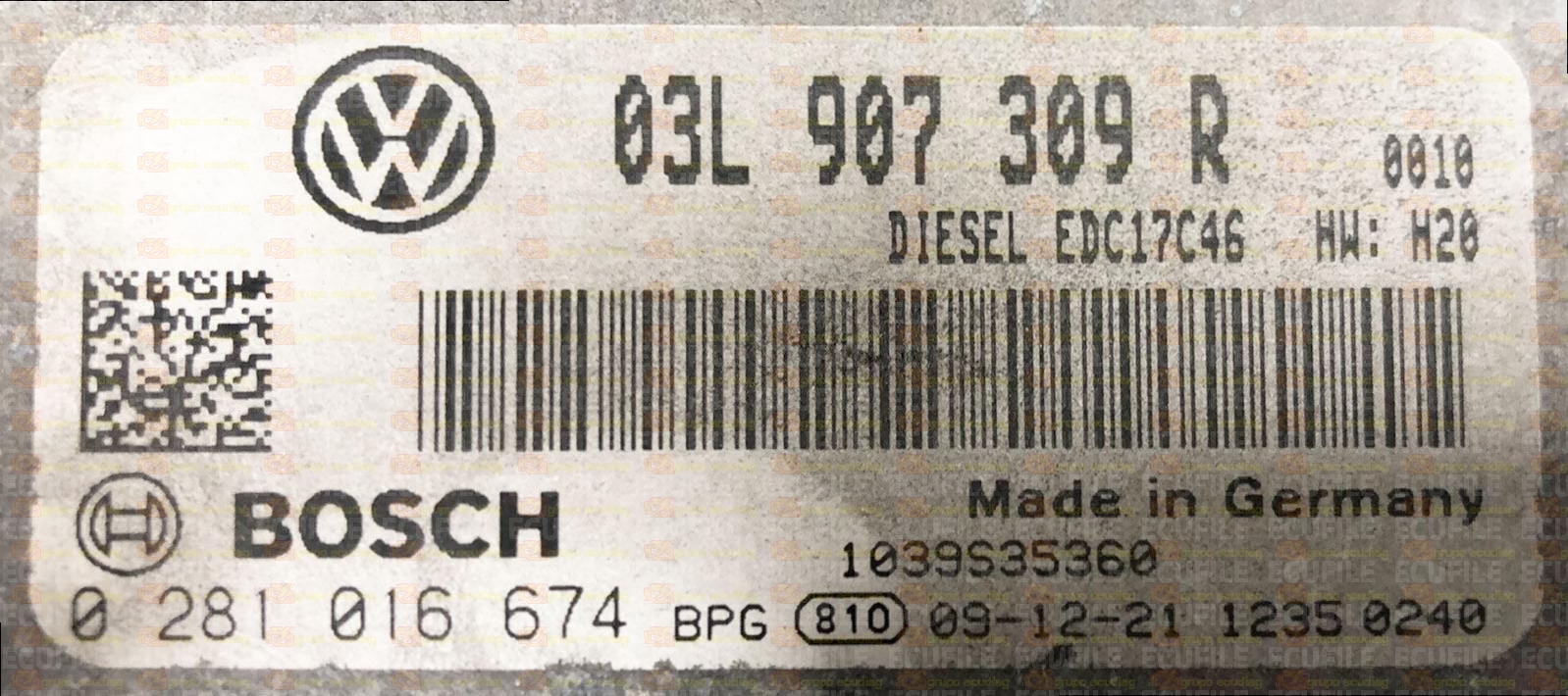 BOSCH EDC17C46-2.7 0281016674 VOLKSWAGEN GOLF VI 2.0 TDI 140HP 03L907309R 03L906018AT 1037561736 - 9977