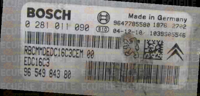 BOSCH EDC16C3-9.12 0281011090 PEUGEOT 307 1.4 HDI 68HP 9654984380 1037370239