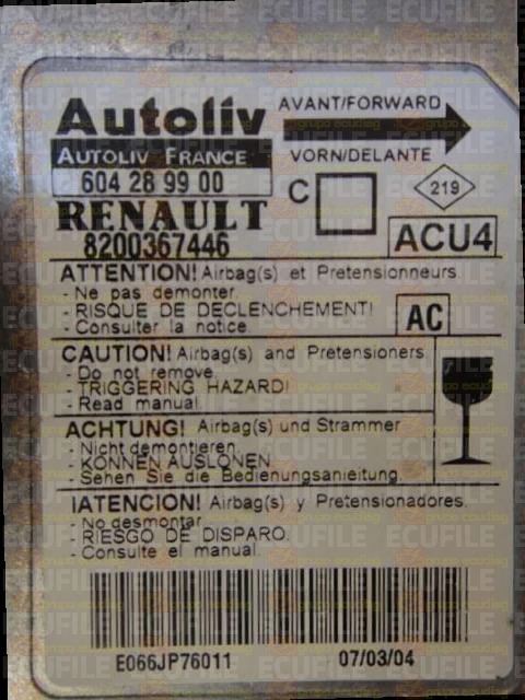 AUTOLIV ACU4 604289900 RENAULT MEGANE II 8200367446 AC