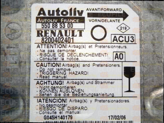 AUTOLIV ACU3 550885300 RENAULT TWINGO I 8200402401 AO EEPROM 95080