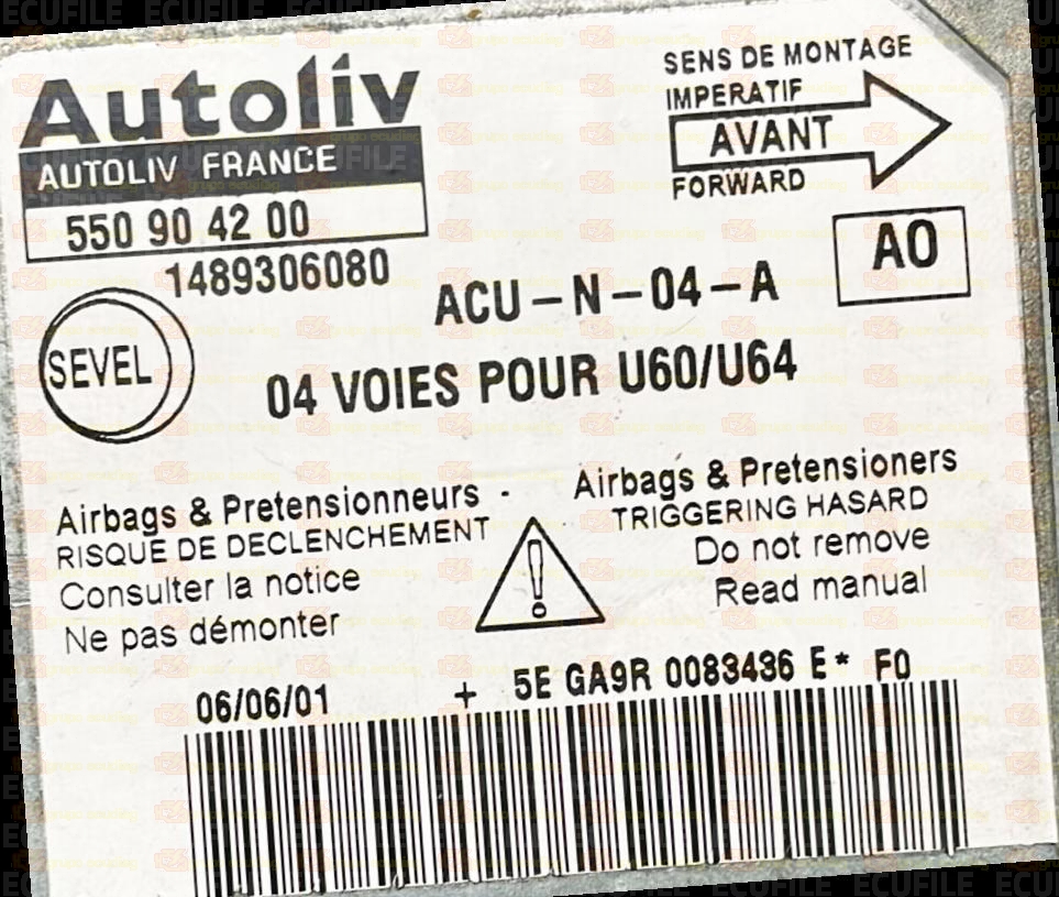 AUTOLIV 550904200 CITROEN JUMPY PEUGEOT EXPERT FIAT SCUDO 1489306080 AO
