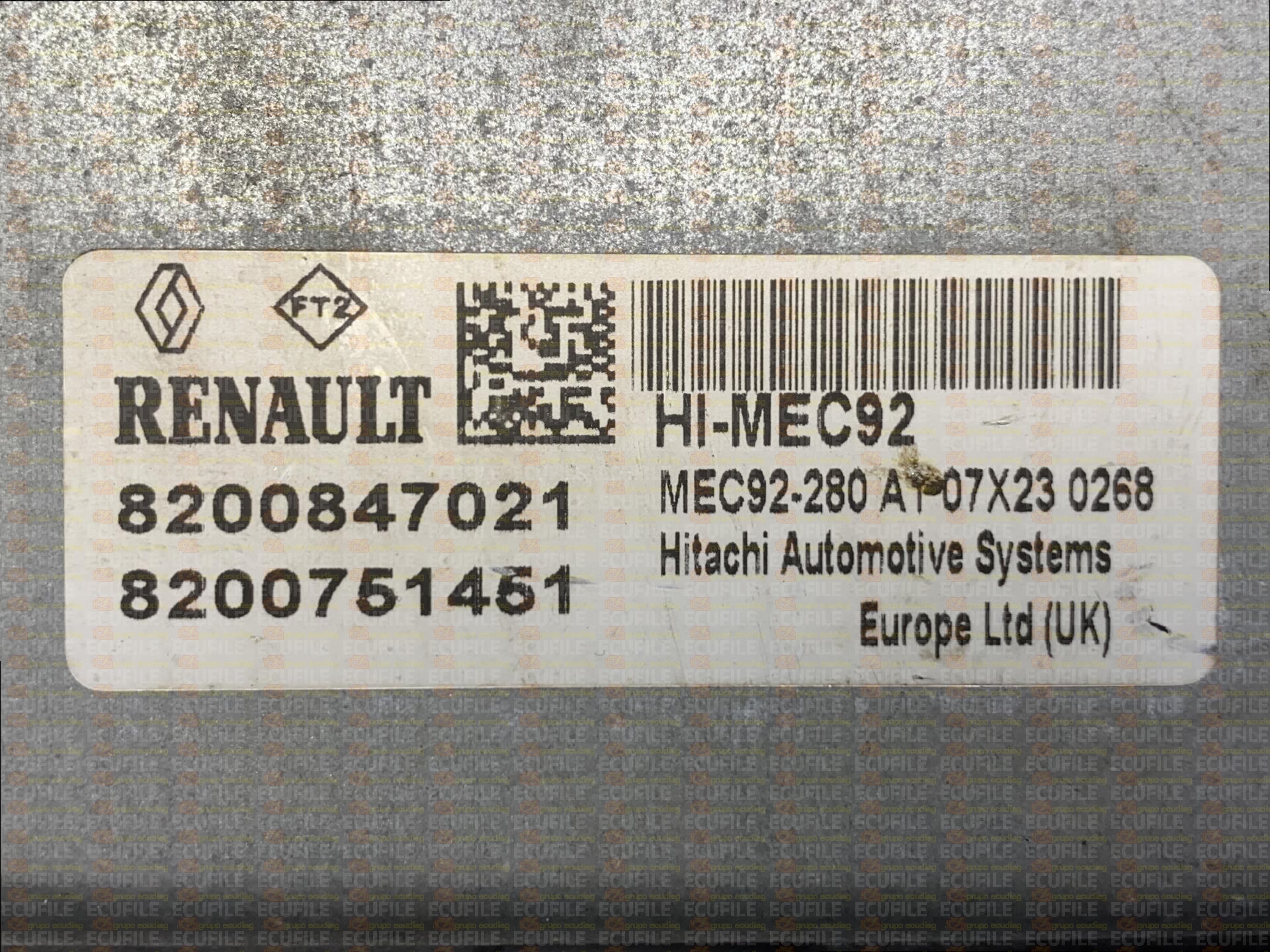 HITACHI HI-MEC92 MEC92-280 RENAULT LAGUNA III 2.0i 140HP 8200751451 8200847021 FLASH 64F7058F80