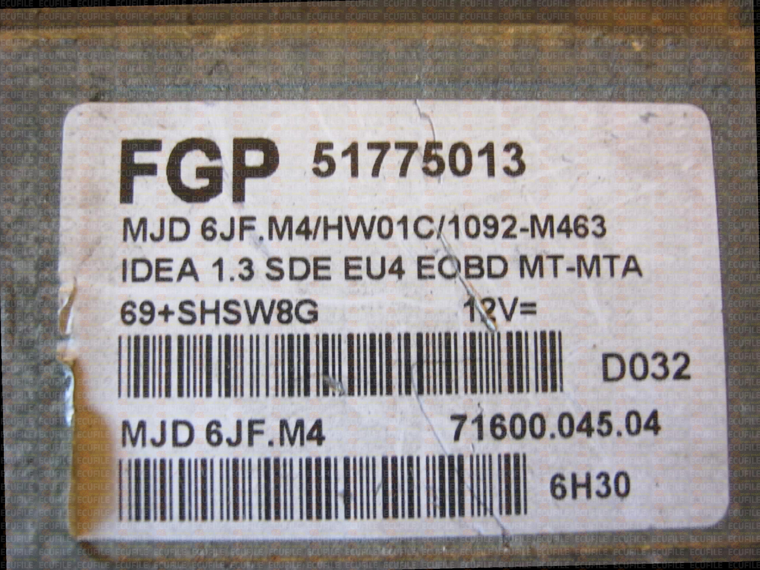 MAGNETI MARELLI MJD 6JF.M4 71600.045.04 FIAT IDEA 1.3 JTD 70HP 51775013 HW01C EEPROM 95320