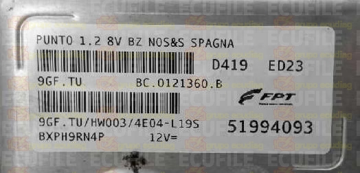 MAGNETI MARELLI 9GF.TU BC.0121360.B FIAT PUNTO III 1.2i 8V 66HP 51994093 HW003 4E04L19S
