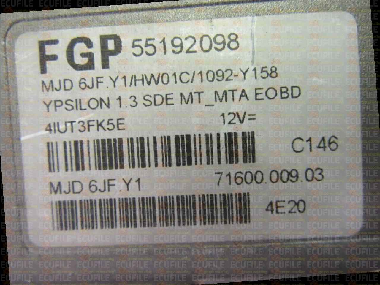 MAGNETI MARELLI MJD 6JF.Y1 71600.009.03 LANCIA YPSILON 1.3 JTD 70HP 55192098 HW01C EEPROM 95320