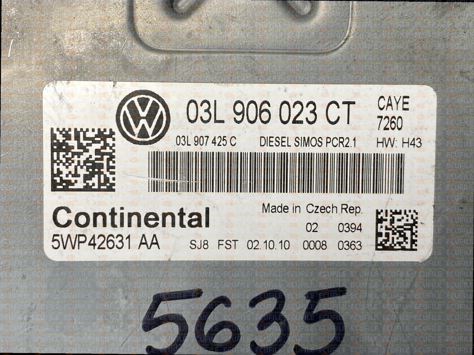 CONTINENTAL SIMOS PCR2.1 5WP42631AA VOLKSWAGEN CADDY III 1.6 TDI 75HP 03L907425C 03L906023CT SM2G0M0000000-9972