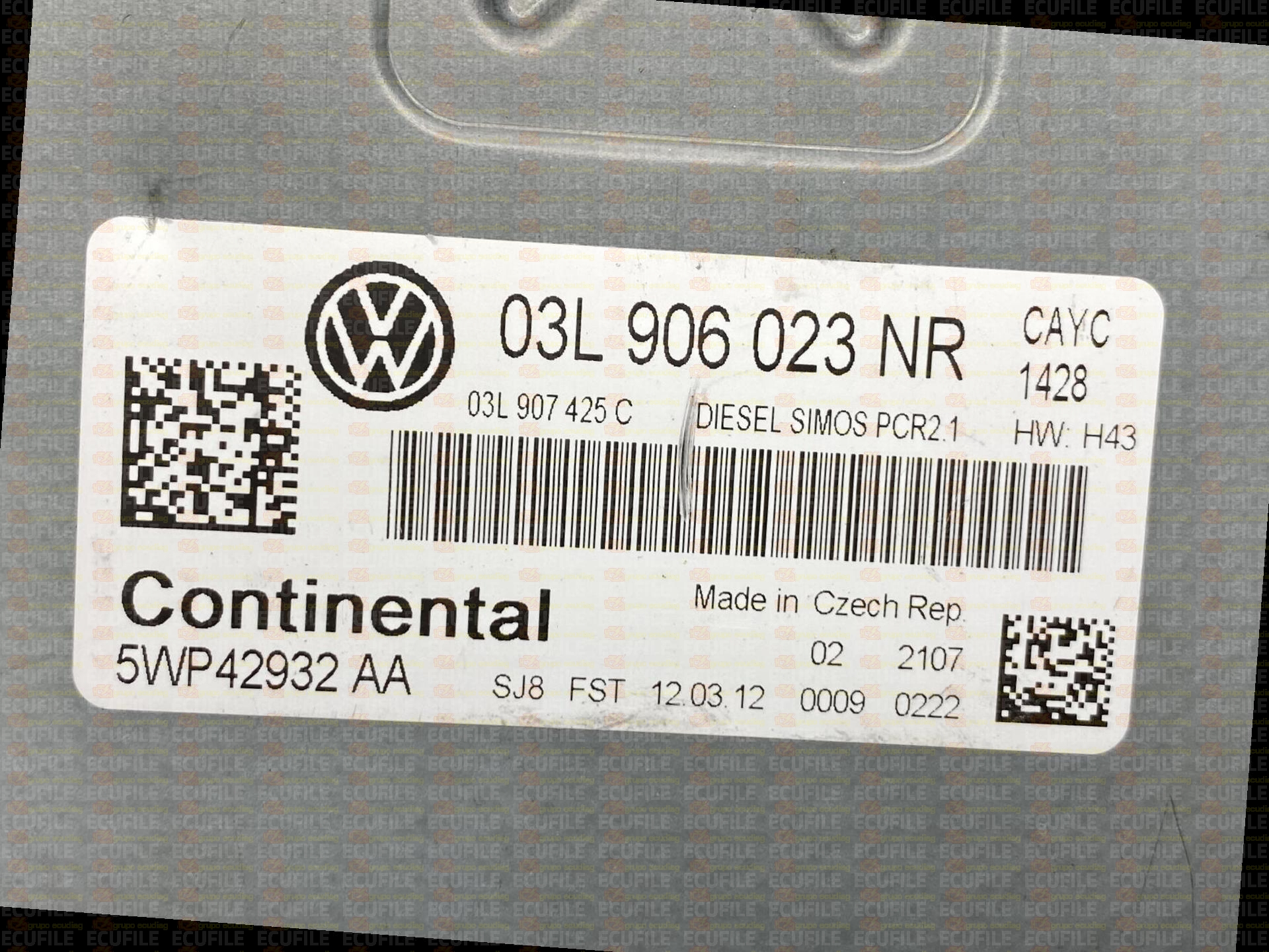 CONTINENTAL SIMOS PCR2.1 5WP42932AA VOLKSWAGEN TOURAN I 1.6 TDI 105HP 03L907425C 03L906023NR SM2G0LD000000-1428