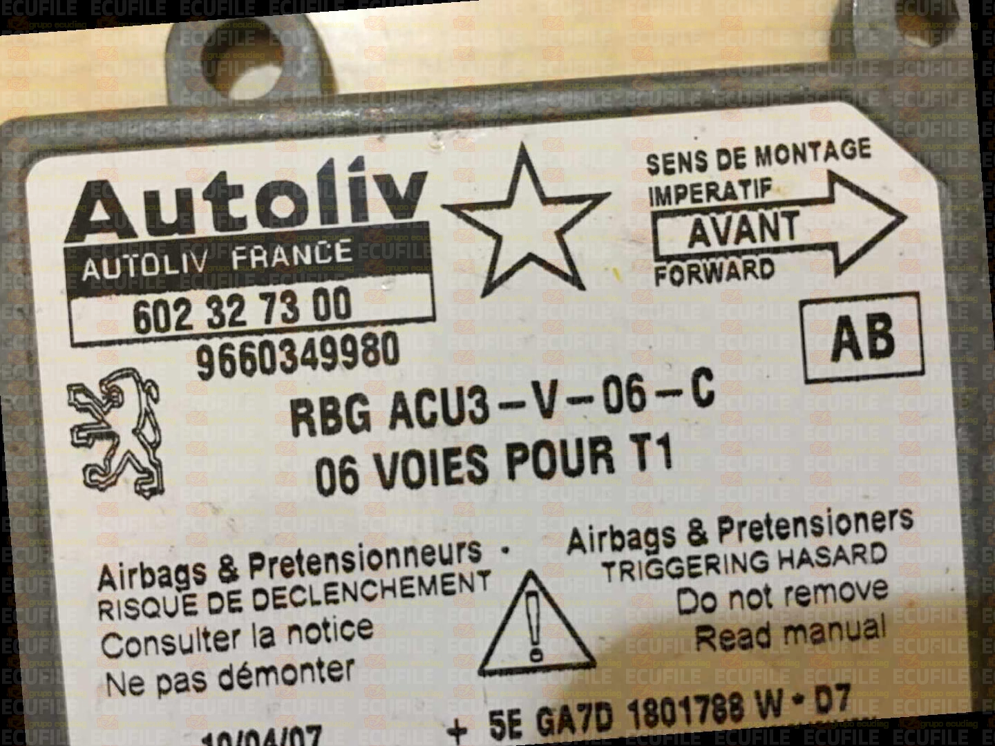 AUTOLIV 602327300 PEUGEOT 206 9660349980 AB