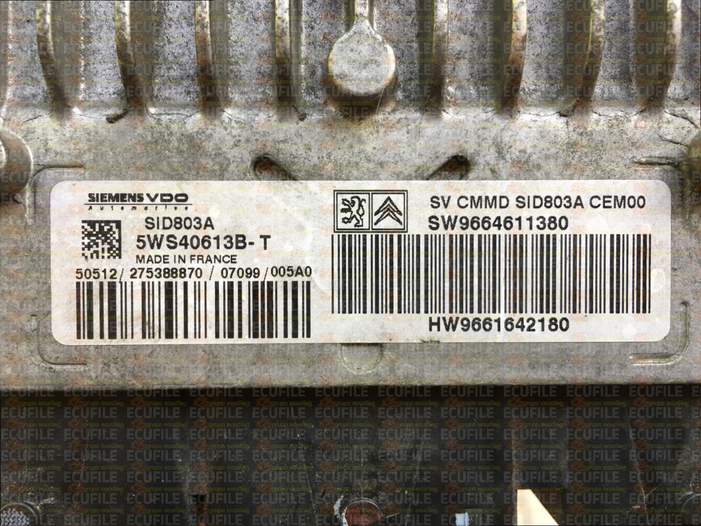 SIEMENS VDO SID803A 5WS40613B-T FIAT SCUDO 2.0 JTD 120HP HW 9661642180 SW 9664611380 PO30091000000