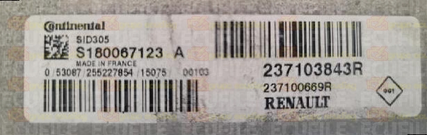 CONTINENTAL SID305 S180067123A RENAULT DACIA 237100669R 237103843R FLASH TC1766