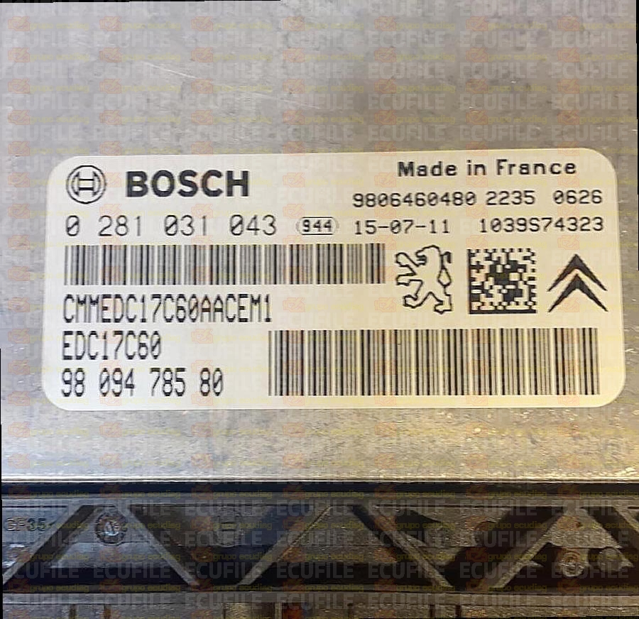 BOSCH EDC17C60-3.10 0281031043 CITROEN C3 1.6 HDI 75HP 9809478580 9692539980 - 10SW016300