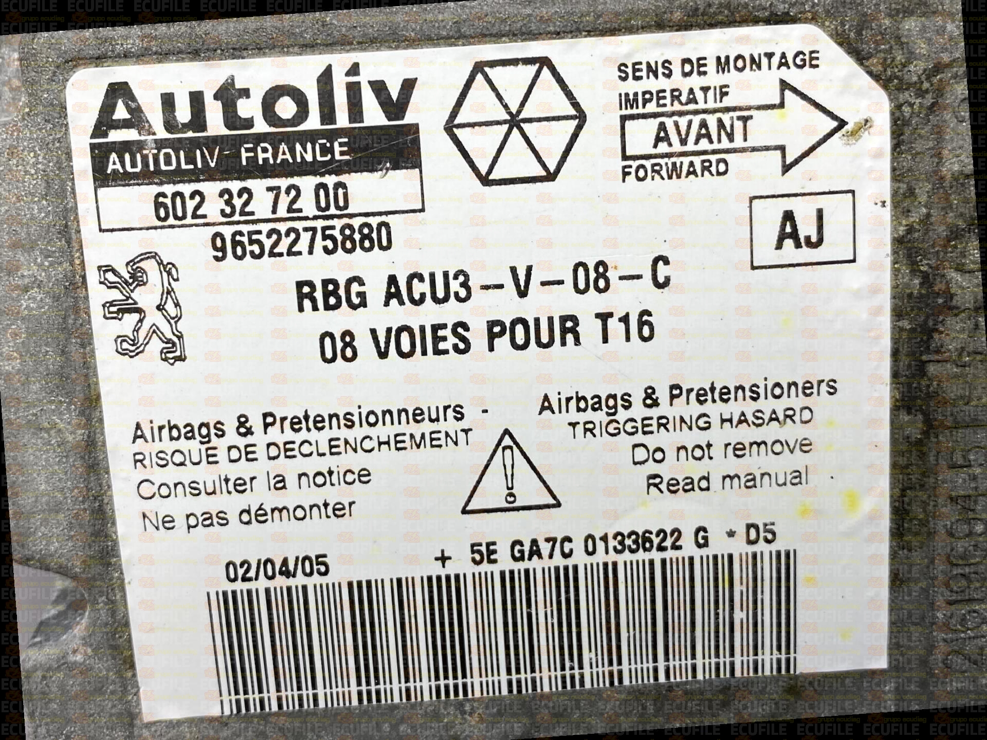 AUTOLIV 602327200 PEUGEOT 206 9652275880 AJ EEPROM 95080