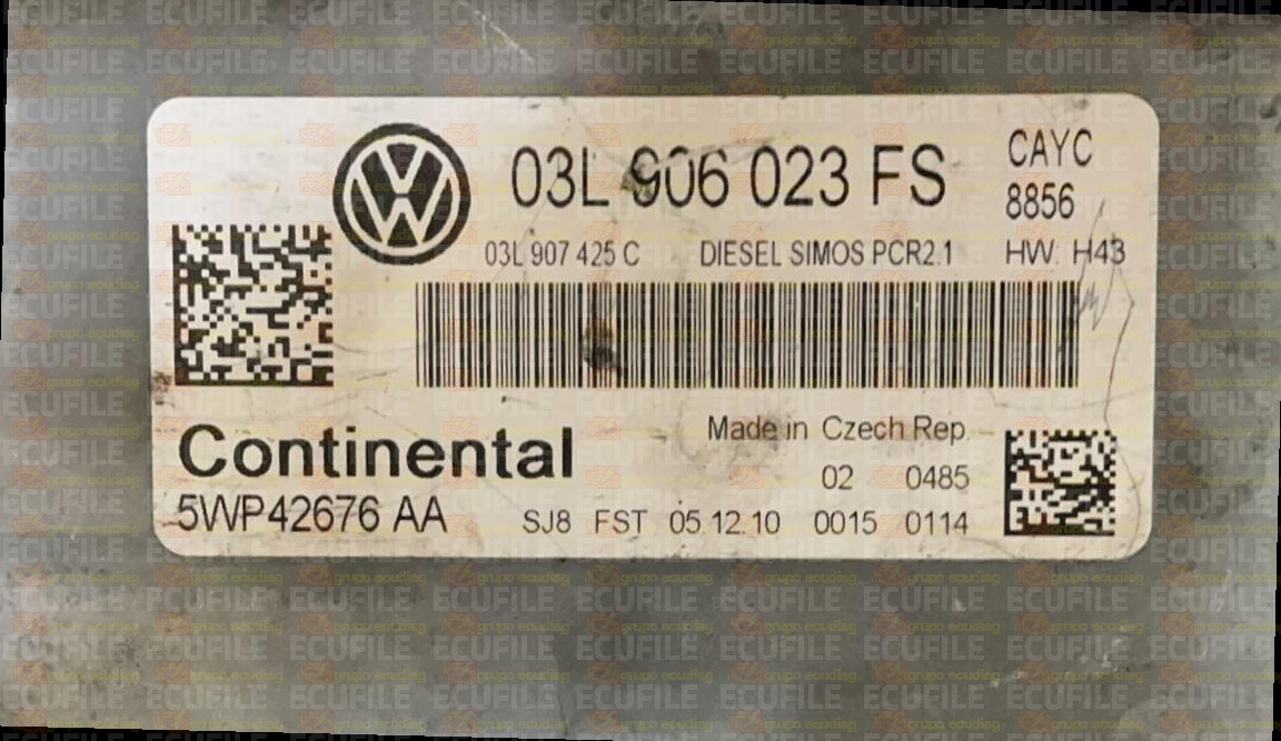 CONTINENTAL SIMOS PCR2.1 5WP42676AA VOLKSWAGEN PASSAT V 1.6 TDI 105HP 03L907425C 03L906023FS 9979