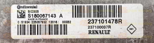 CONTINENTAL SID305 S180067143A RENAULT DACIA 237100037R 237101478R FLASH TC1766