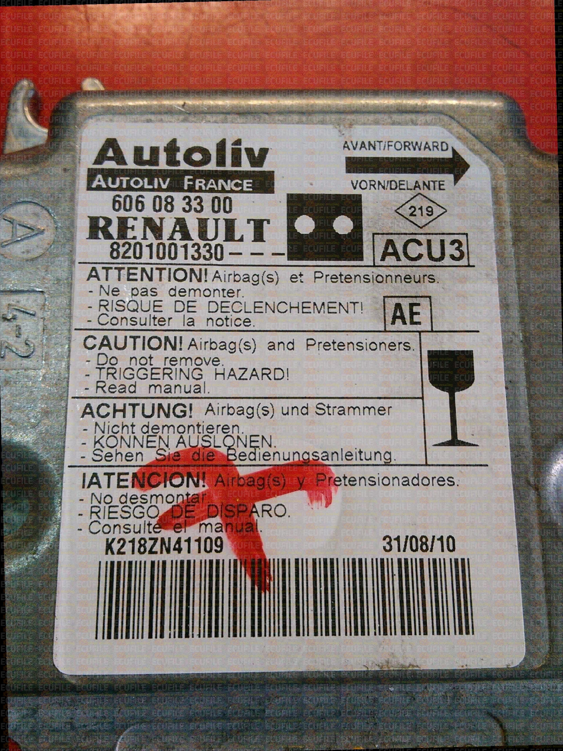 AUTOLIV ACU3 606083300 RENAULT KANGOO I 8201001330 AE