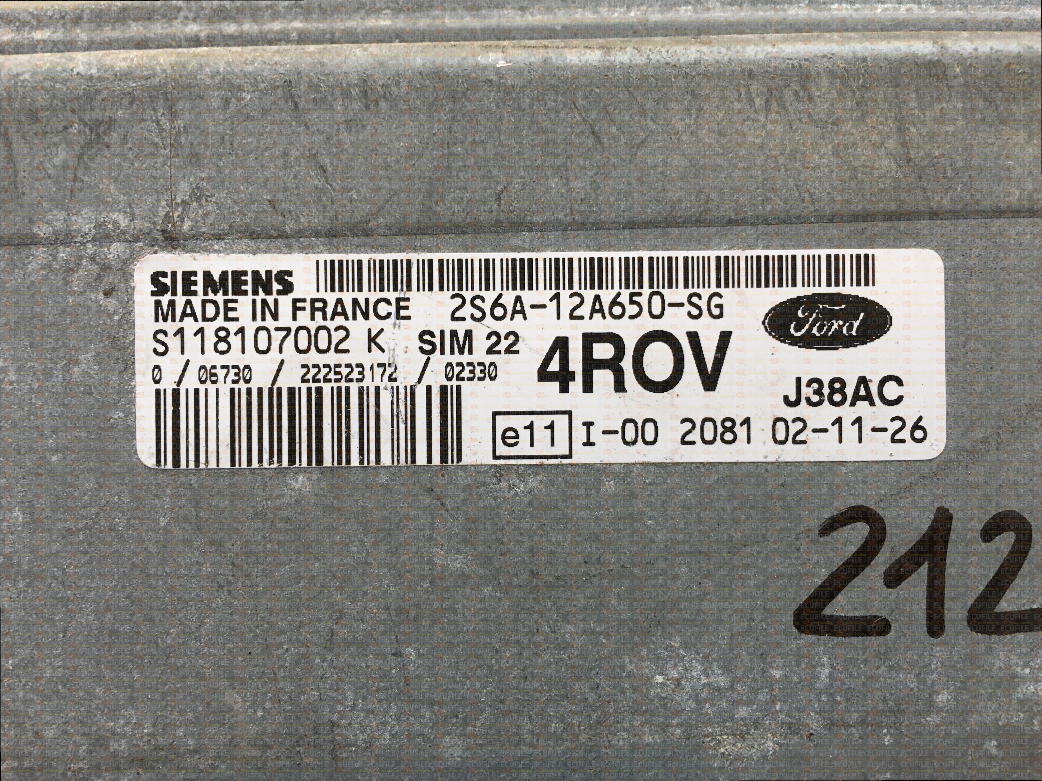 SIEMENS SIM22 S118107002K FORD FIESTA 1.4 2S6A-12A650-SG 4ROV F1491D4000000