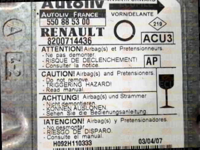 AUTOLIV ACU3 550885300 RENAULT TWINGO I 8200714436 AP EEPROM 95080
