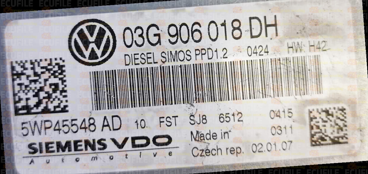 SIEMENS VDO SIMOS PPD1.2 5WP45548AD AUDI A3 II (8P) 2.0 TDI 125KW 170HP L4 16V BMN 03G906018DH SN100L4000000 - 1185