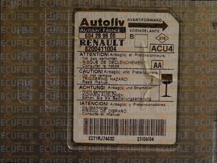 AUTOLIV ACU4 604289600 RENAULT MEGANE II 8200411004 AA EEPROM 95160