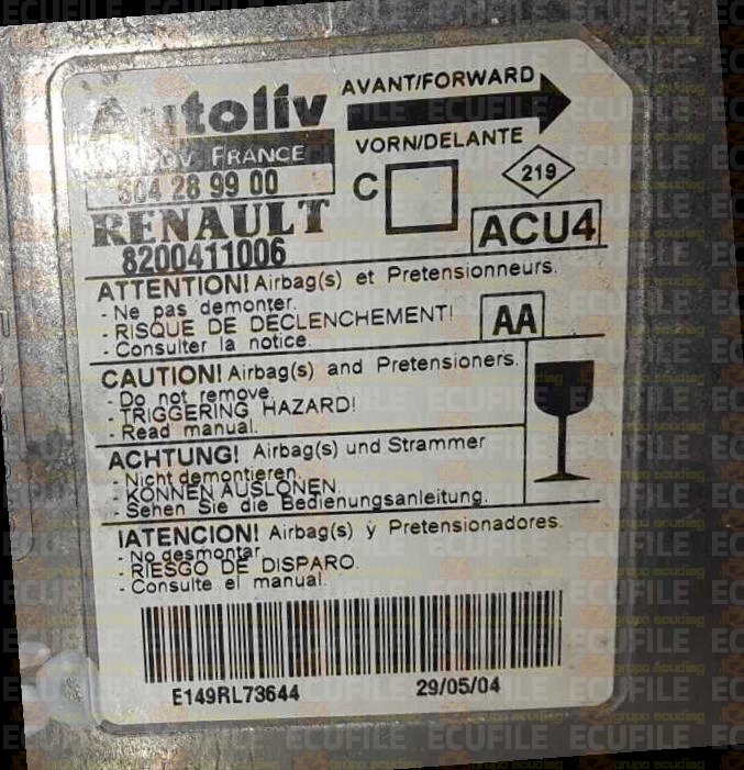 AUTOLIV ACU4 604289900 RENAULT MEGANE II 8200411006 AA EEPROM 95160
