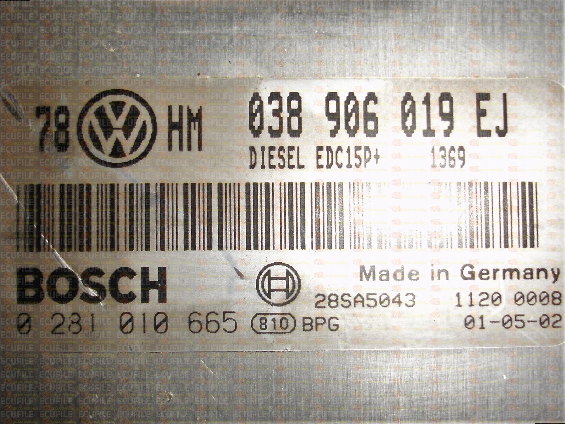 BOSCH EDC15P+22.3.2 0281010665 VOLKSWAGEN PASSAT 1.9 TDI 100HP 038906019EJ 1037362053