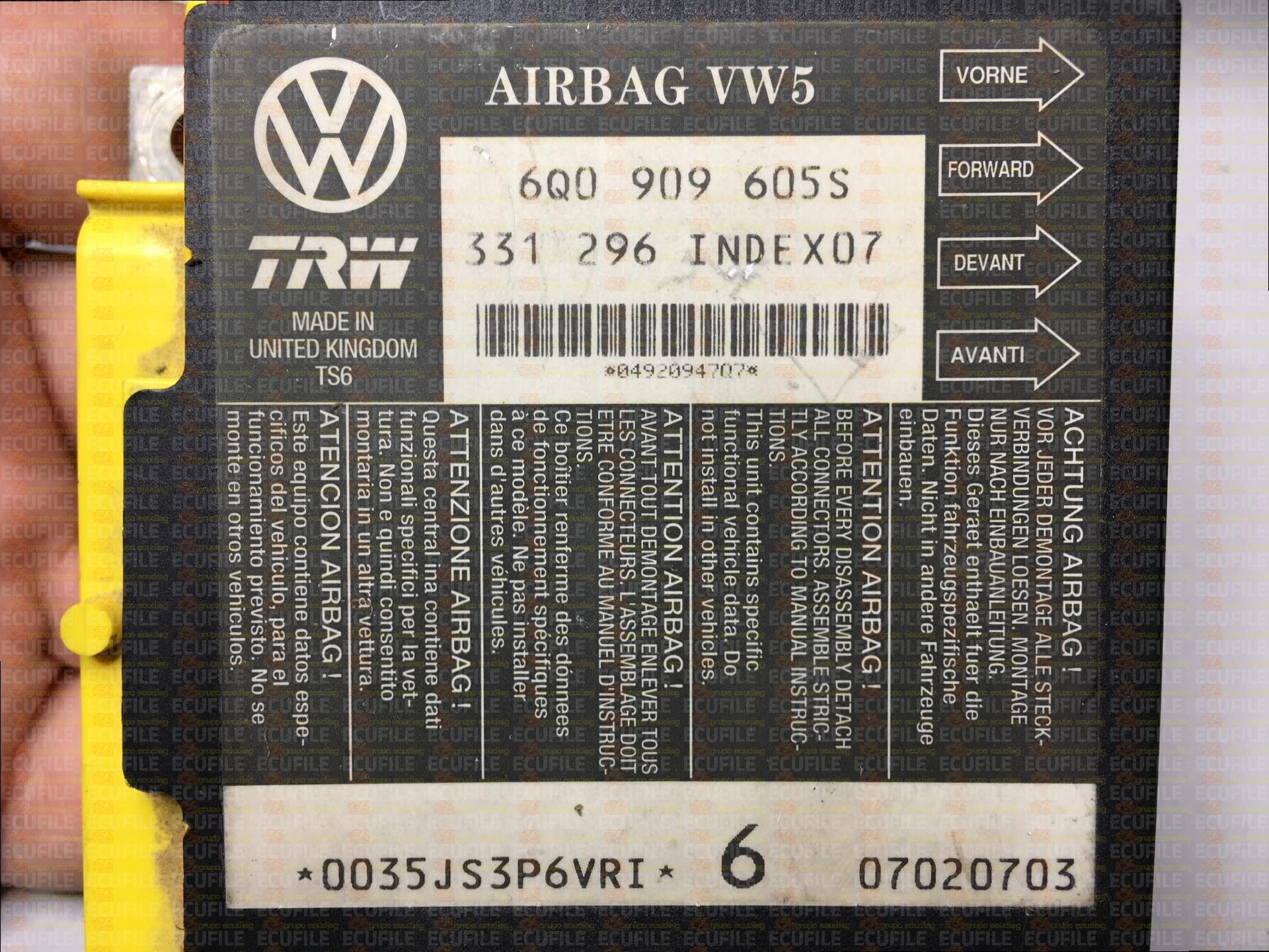 TRW 331296 SEAT IBIZA CORDOBA 6Q0909605S VW5 INDEX 07 EEPROM 24C08